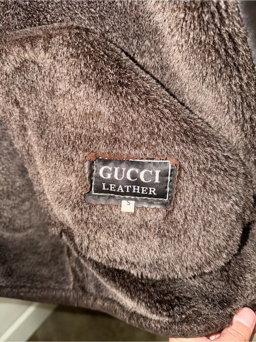 Gucci Men's Dark Brown Shearling Bomber Jacket